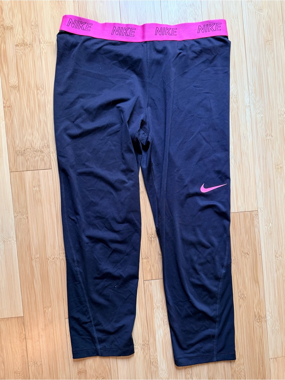 Nike Black Leggings with Hot Pink Waistband and Swoosh